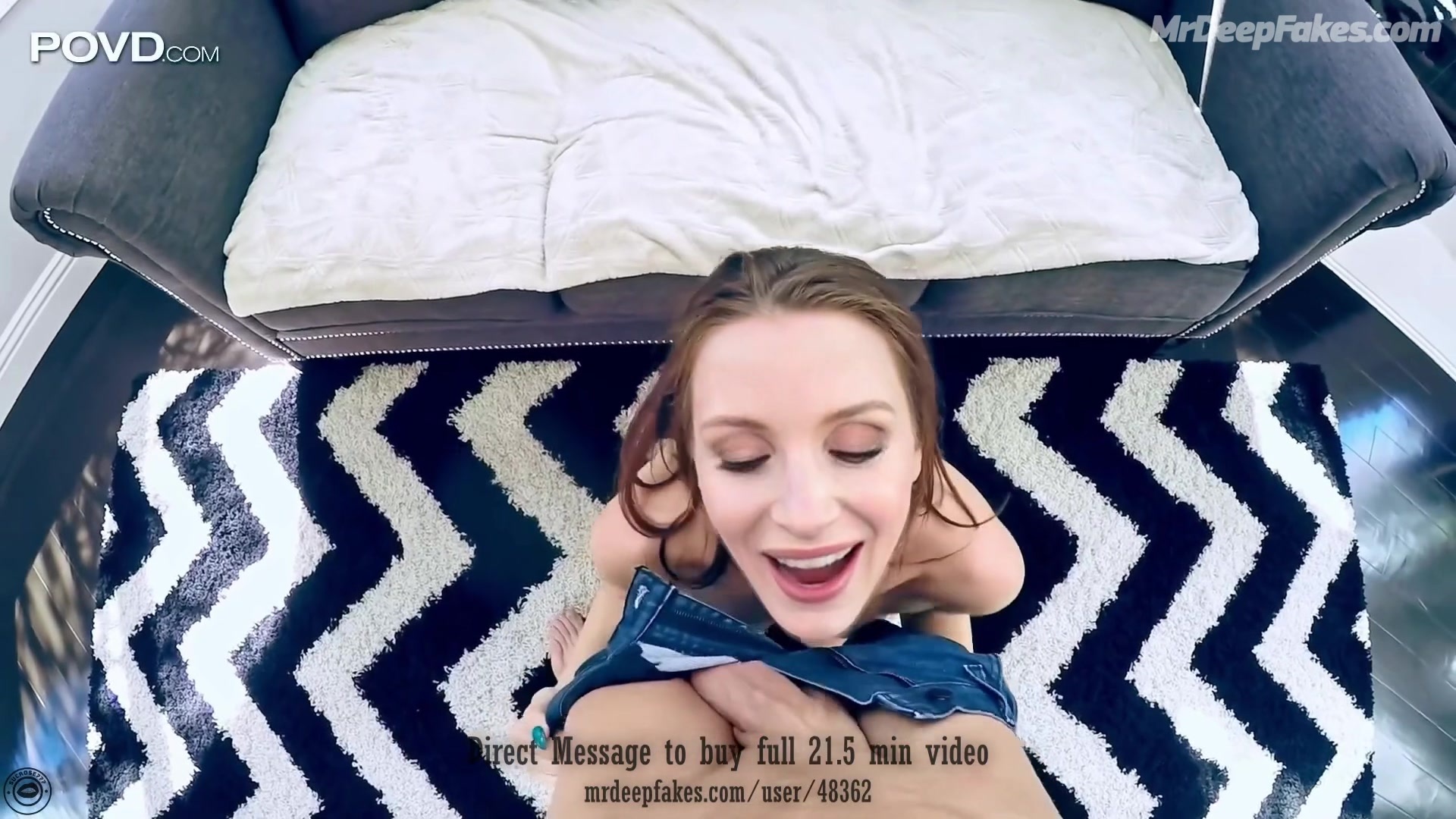 Fake Jessica Chastain fucks in various positions and gets cum on face